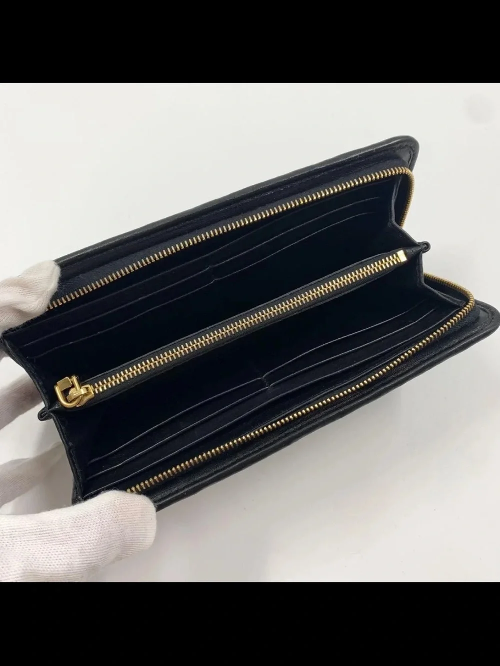Miu Miu Black Quilted Matelassé Leather Zip Wallet with Gold Logo